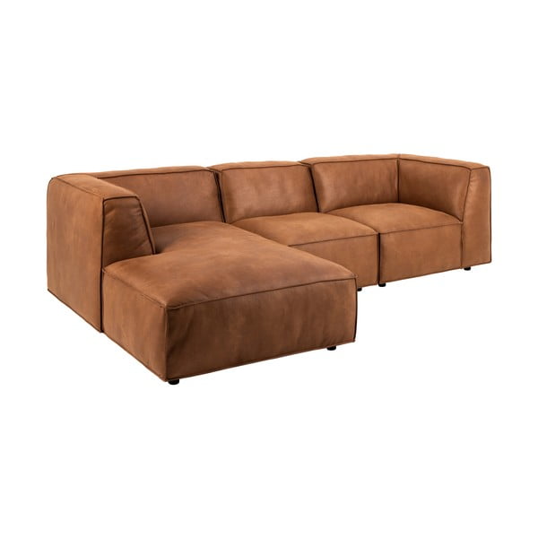 Rudos spalvos kampinė sofa iš perdirbtos odos Bonami Selection Fairfield, 282 cm, kampas kairėje-image-3