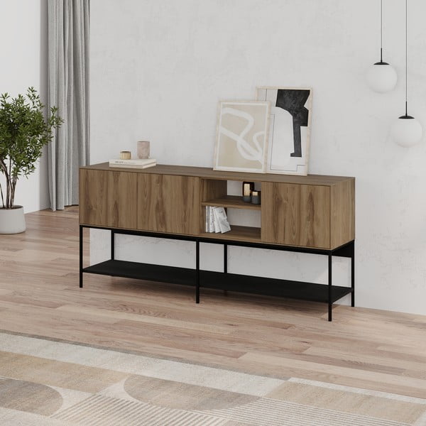 Šoninė spintelė juodos spalvos/natūralios spalvos iš ąžuolo 180x80x40 cm Amira – Marckeric-image-3