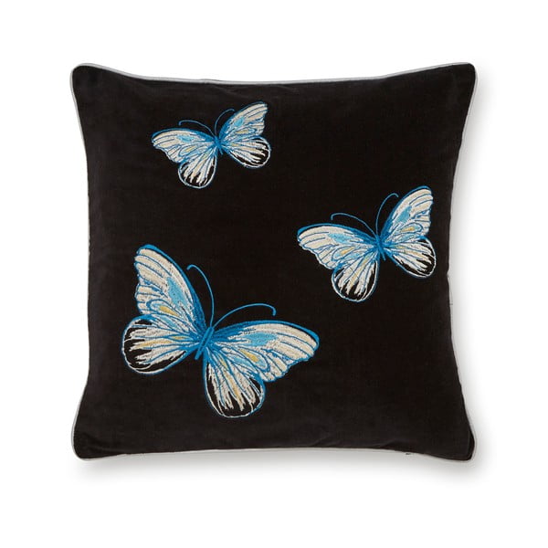Juoda medvilninė dekoratyvinė pagalvė Cooksmart® Opulence Butterflies, 45 x 45 cm