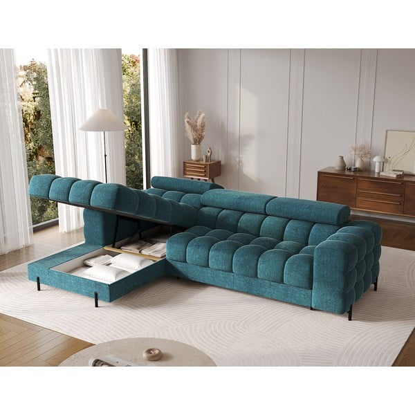 Mėlynos spalvos iš boucle sulankstoma/su sandėliavimo vieta kampinė sofa (su kairiuoju kampu/su gultu) Felro – ELTAP-image-4