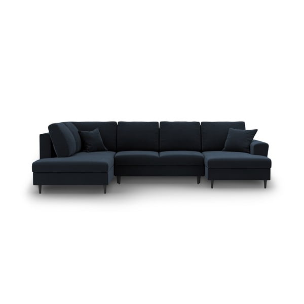 Tamsiai mėlynos spalvos iš velveto sulankstoma/su sandėliavimo vieta kampinė sofa (su kairiuoju kampu/„U“ formos) Kyoto – Cosmopolitan Design