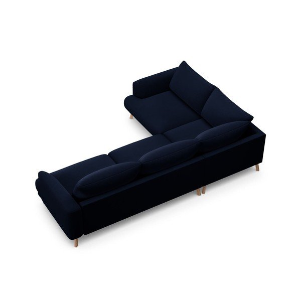 Tamsiai mėlynos spalvos kampinė sofa iš velveto (su kairiuoju kampu/„L“ formos) Naomi – Micadoni -image-3