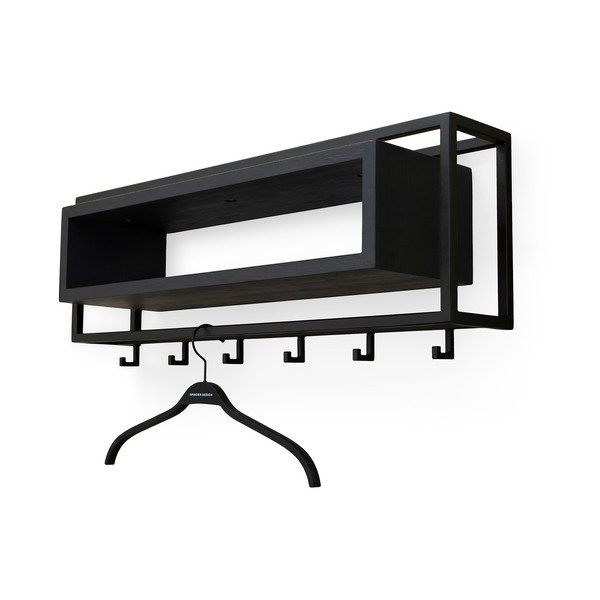 Juodos spalvos iš ąžuolo masyvo sieninė lentyna su lentyna 78 cm School – Spinder Design