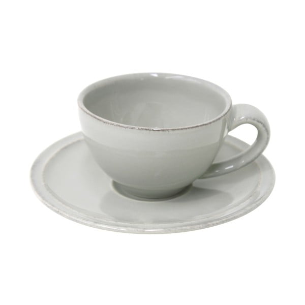 Pilkos spalvos akmens masės kavos puodelis su lėkštele "Costa Nova Friso", 90 ml talpos