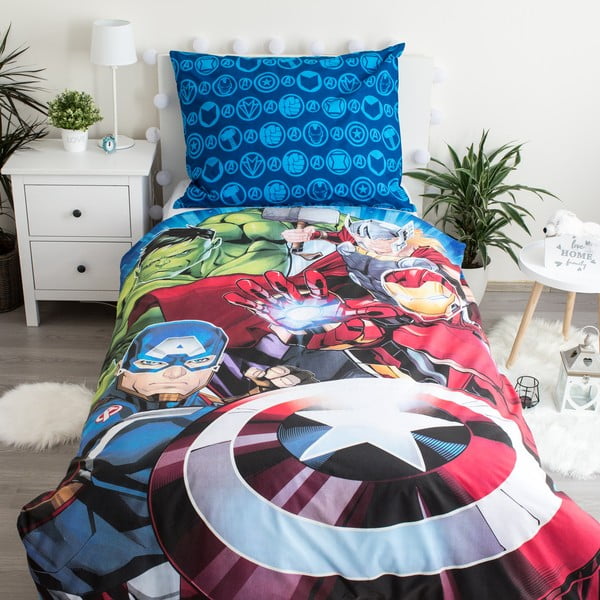 Medvilninė vaikiška viengulė patalynė su švytinčiu efektu 140x200 cm Avengers - Jerry Fabrics-image-1