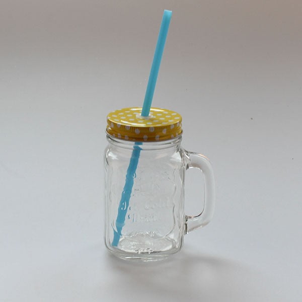 Stiklinė su geltonu dangteliu ir mėlynu šiaudeliu Dakls, 450 ml