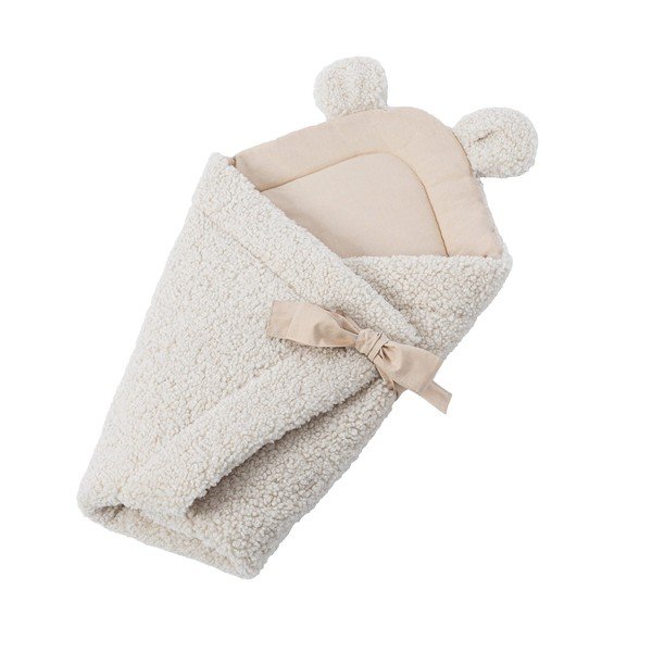 Kreminės spalvos iš sherpa vilnos kūdikio vystyklas 35x65 cm – Meowbaby-image-2