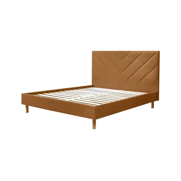 Dvigulė lova oranžinės spalvos audiniu dengta su lovos grotelėmis 160x200 cm Romane – Bobochic Paris