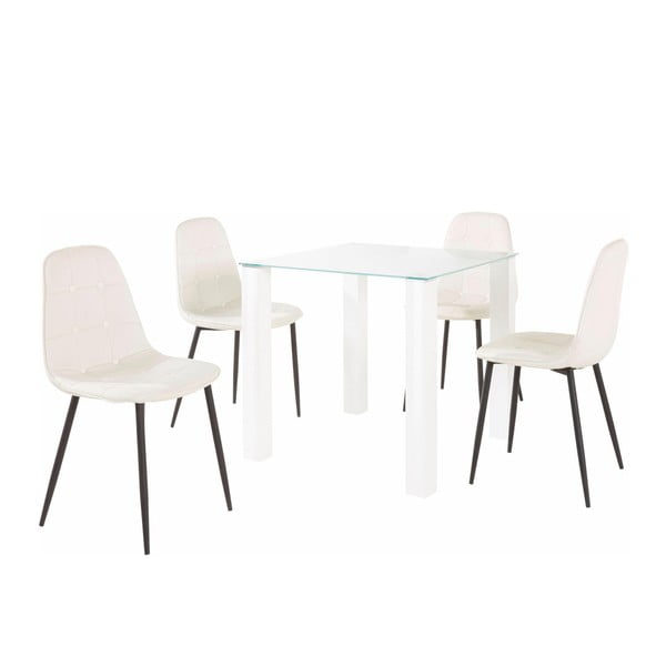 Valgomojo stalo ir 4 baltų kėdžių rinkinys "Støraa Dante", stalo ilgis 80 cm