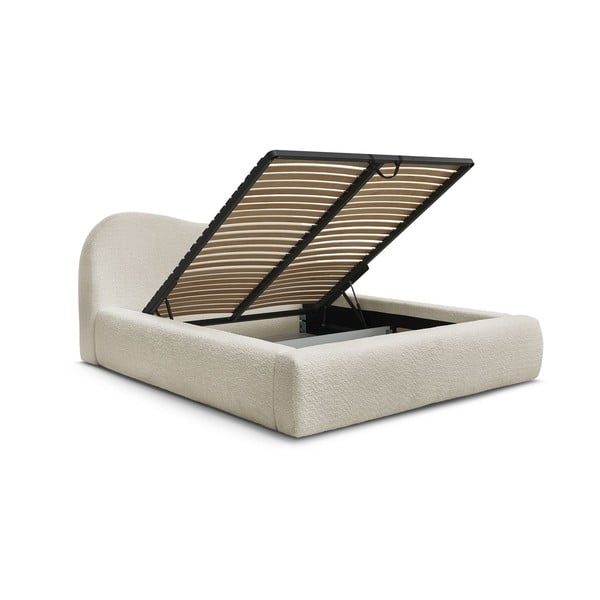 Dvigulė lova smėlio spalvos audiniu dengta su sandėliavimo vieta su lovos grotelėmis 140x190 cm Orlane – Bobochic Paris-image-3