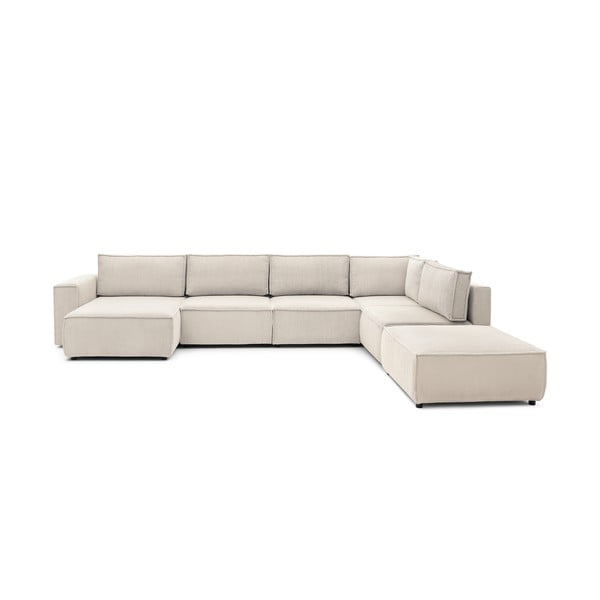 Kampinė sofa kreminės spalvos iš kordinio velveto (su dešiniuoju kampu/„U“ formos) Nihad modular – Bobochic Paris