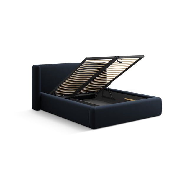 Tamsiai mėlynos spalvos dvigulė lova audiniu dengta su sandėliavimo vieta su lovos grotelėmis 140x200 cm Jason – Windsor & Co Sofas-image-2