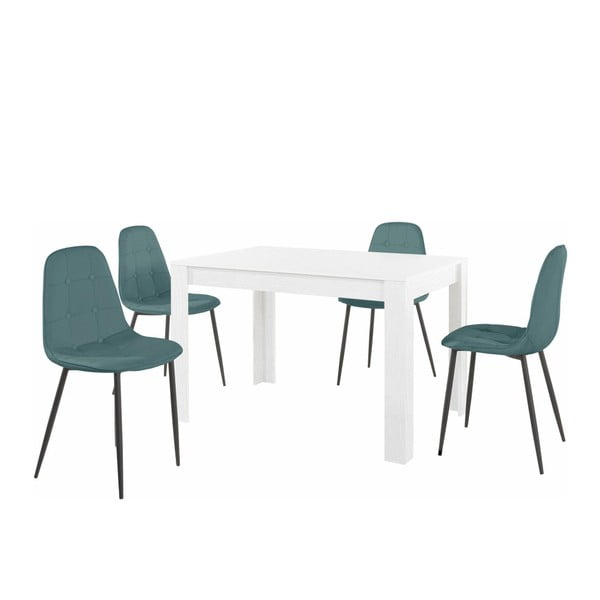 Balto valgomojo stalo ir 4 mėlynų valgomojo kėdžių komplektas "Støraa Lori Lamar