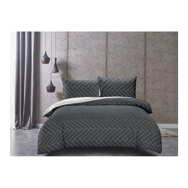 "DecoKing Panelės" pilka ir balta dvipusė medvilninio satino patalynė, 155 x 200 cm-image-2