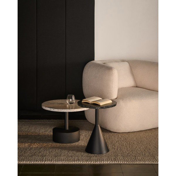 Apvalios formos sodo šoninis staliukas su terrazzo stalviršiu ø 40 cm Melano – Kave Home-image-1