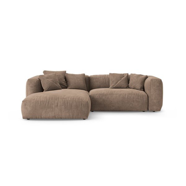 Smėlio spalvos sulankstoma modulinė kampinė sofa iš velveto (su kairiuoju kampu/su gultu) – Micadoni 