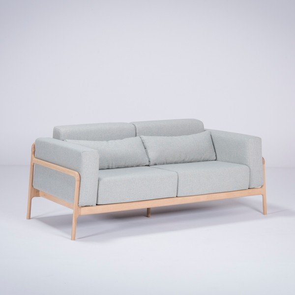Mėlynai pilka sofa su ąžuolo konstrukcija Gazzda Fawn, 180 cm-image-1