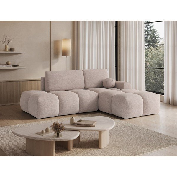 Šviesiai rudos spalvos sulankstoma/su sandėliavimo vieta kampinė sofa iš boucle (su dešiniuoju kampu/su gultu) Vittario – ELTAP-image-2