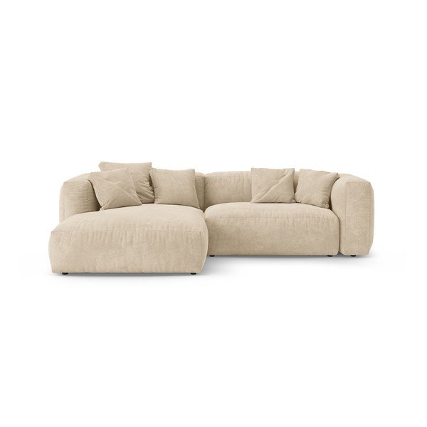 Kreminės spalvos sulankstoma modulinė kampinė sofa iš velveto (su kairiuoju kampu/su gultu) – Micadoni 