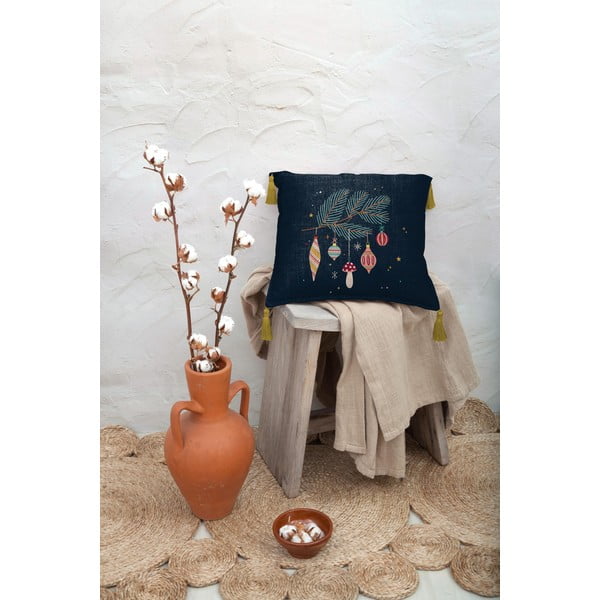 Tamsiai mėlyna lininė pagalvė Really Nice Things Christmas Ornaments, 45 x 45 cm-image-1