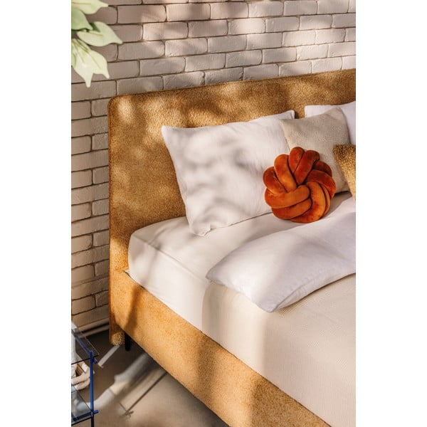 Garstyčių spalvos dvigulė lova audiniu dengta su grotelėmis 180x200 cm Noira Slim – Bonami Selection-image-3