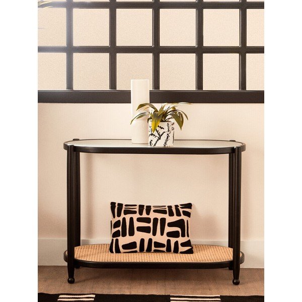 Juodos spalvos/natūralios spalvos konsolinis staliukas su stikliniu stalviršiu 49x100 cm Cebu – Premier Housewares-image-1