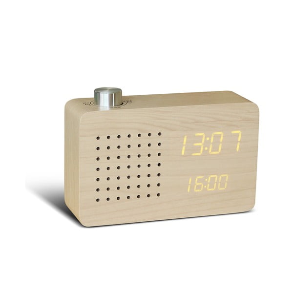 Smėlio spalvos žadintuvas su geltonu LED ekranu ir radijo imtuvu "Gingko Radio Click Clock