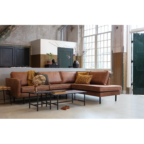 Rudos spalvos iš dirbtinės odos kampinė sofa (su dešiniuoju kampu/„L“ formos) Rodeo – WOOOD-image-1