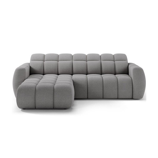 Pilkos spalvos kampinė sofa iš boucle (su kairiuoju kampu/su gultu) Fanito – ELTAP