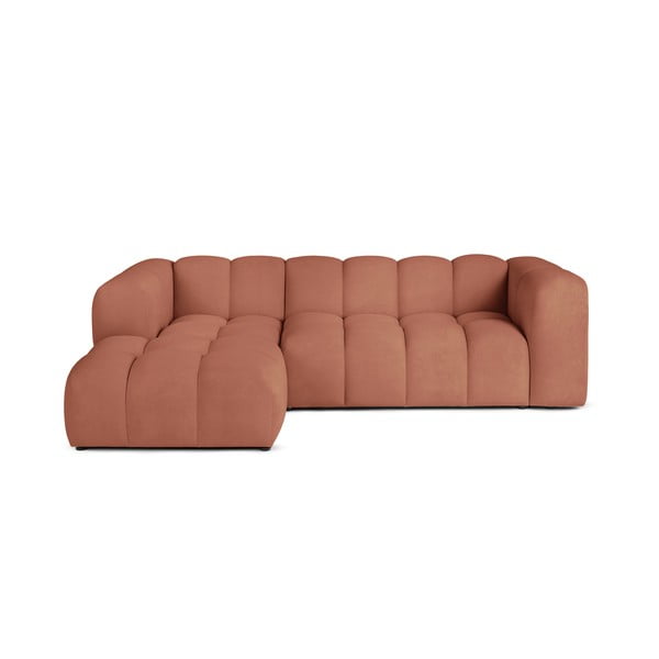 Terakotos spalvos iš velveto kampinė sofa (su kairiuoju kampu/su gultu) Cube – Bonami Selection