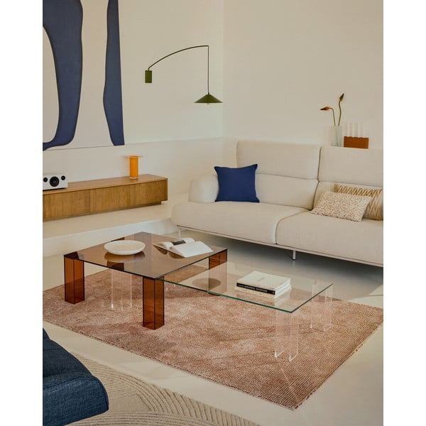 Rudos spalvos iš stiklo kavos staliukas 85x85 cm Adularia – Kave Home-image-2