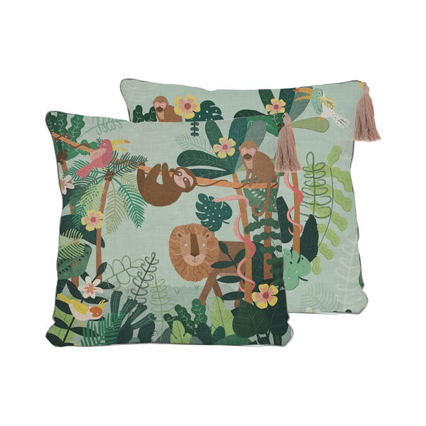 Žalia pagalvė su linu Little Nice Things Jungle Friends, 45 x 45 cm