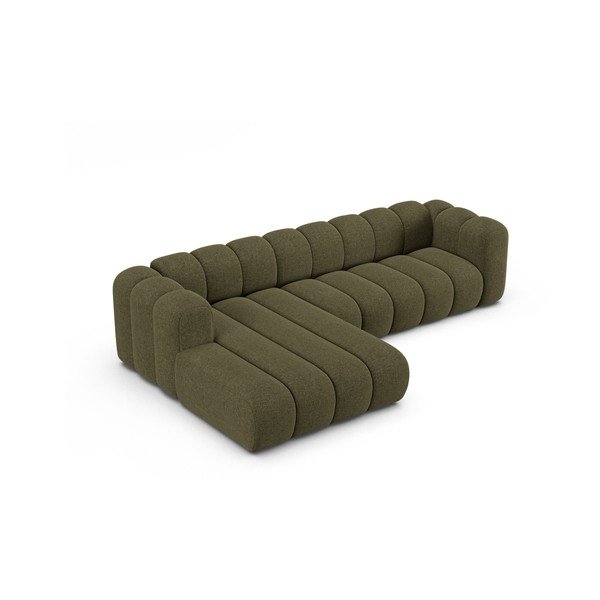 Žalios spalvos kampinė sofa iš šenilinio audinio (su kairiuoju kampu/su gultu) Lupine – Micadoni -image-2
