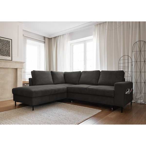 Iš kordinio velveto sulankstoma kampinė sofa tamsiai pilkos spalvos (su kairiuoju kampu) Lofty Lilly – Miuform-image-3