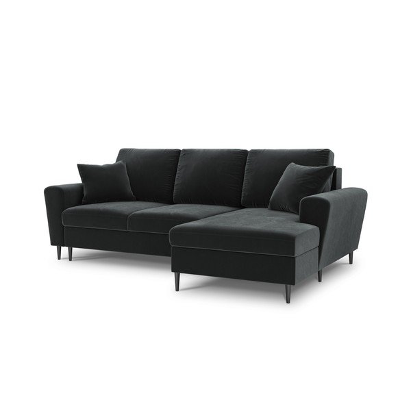 Tamsiai pilkos spalvos iš velveto sulankstoma/su sandėliavimo vieta kampinė sofa (su dešiniuoju kampu/su gultu) Kyoto – Cosmopolitan Design-image-1
