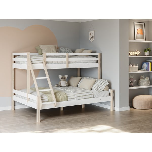 Dviauktė iš pušies masyvo vaikiška lova baltos spalvos 90x190/140x190 cm Livia – Marckeric-image-1