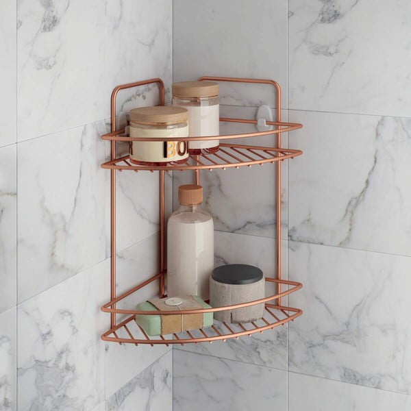 Kampinė vonios kambario lentyna su dviem aukštais Metaltex Copper-image-2