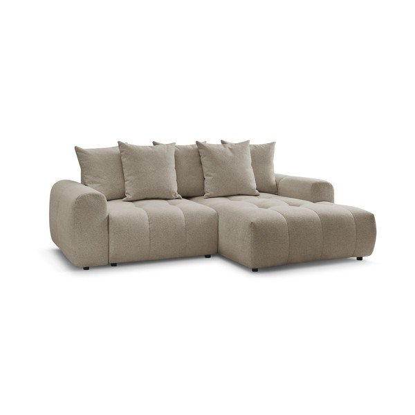 Smėlio spalvos sulankstoma/su sandėliavimo vieta kampinė sofa iš šenilinio audinio (su dešiniuoju kampu/su gultu) Roxelane – Bobochic Paris