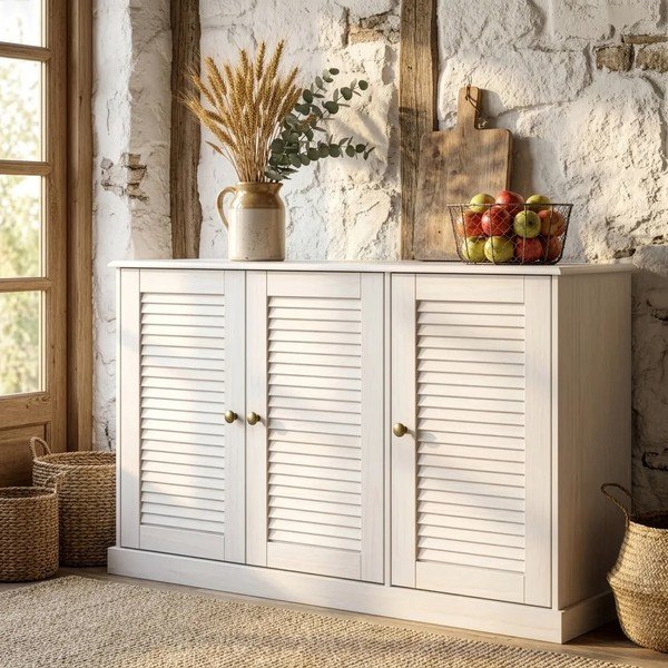 Baltos spalvos iš pušies masyvo šoninė spintelė 125x80x38 cm Edith – Støraa-image-3