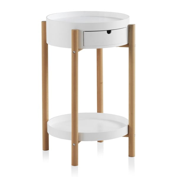 Baltas šoninis staliukas su stalčiumi ir buko medienos kojomis Geese Nordic Style Malo