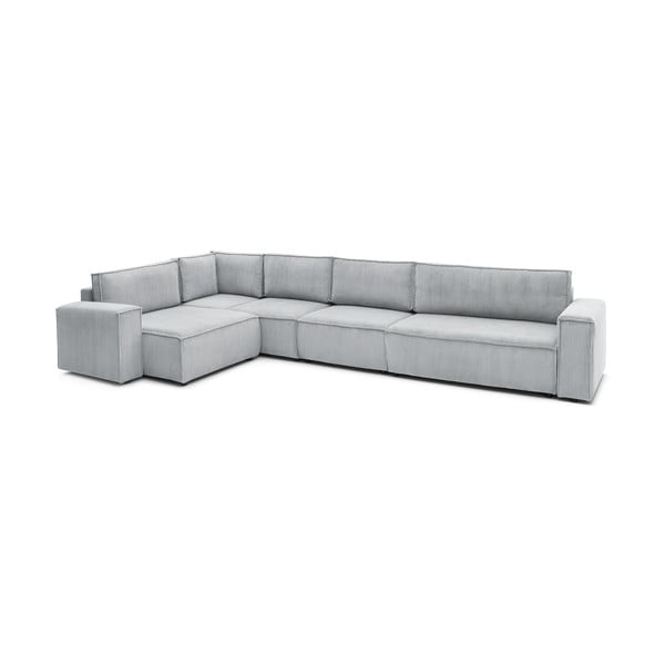 Kampinė sofa šviesiai pilkos spalvos iš kordinio velveto (su kairiuoju kampu) Nihad modular – Bobochic Paris-image-3