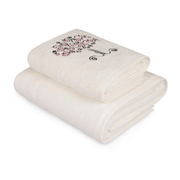 Baltas rankšluosčių ir baltų vonios rankšluosčių rinkinys su spalvingomis "Arbre" detalėmis