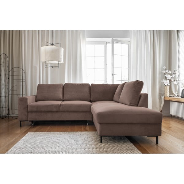 Iš kordinio velveto sulankstoma kampinė sofa rudos spalvos (su dešiniuoju kampu) Lofty Lilly – Miuform-image-1