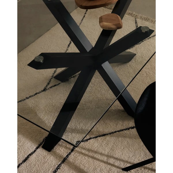 Valgomojo stalas su stikliniu stalviršiu ir juodu pagrindu Kave Home, 160 x 90 cm-image-2