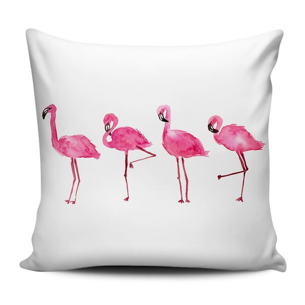 Rožinės ir baltos spalvos pagalvėlė "Home de Bleu Painted Flamingos", 43 x 43 cm