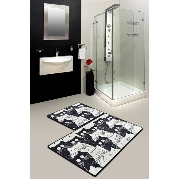 Juodos spalvos/pilkos spalvos vonios kilimėliai 2 vnt. 60x100 cm White Cats – Foutastic-image-1