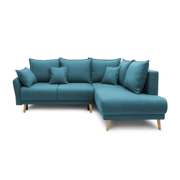 Mėlyna turkio spalvos sofa Bobochic Paris Mia L, dešinysis kampas