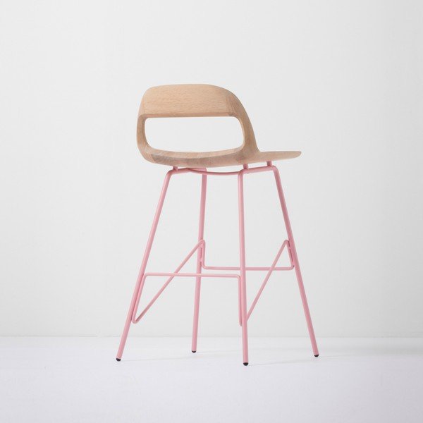 Baro kėdė su ąžuolo masyvo sėdyne ir rausvomis kojomis "Gazzda Leina", aukštis 84 cm-image-1