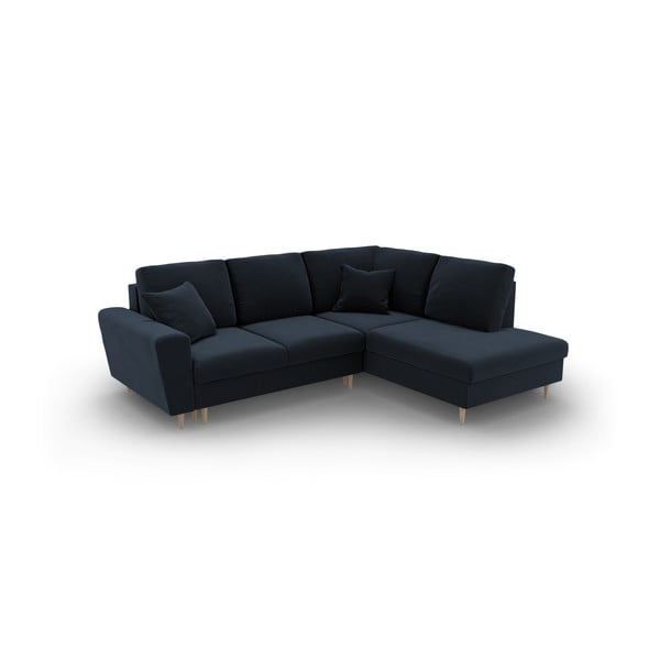 Tamsiai mėlynos spalvos iš velveto sulankstoma/su sandėliavimo vieta kampinė sofa (su dešiniuoju kampu/„L“ formos) Kyoto – Cosmopolitan Design-image-2