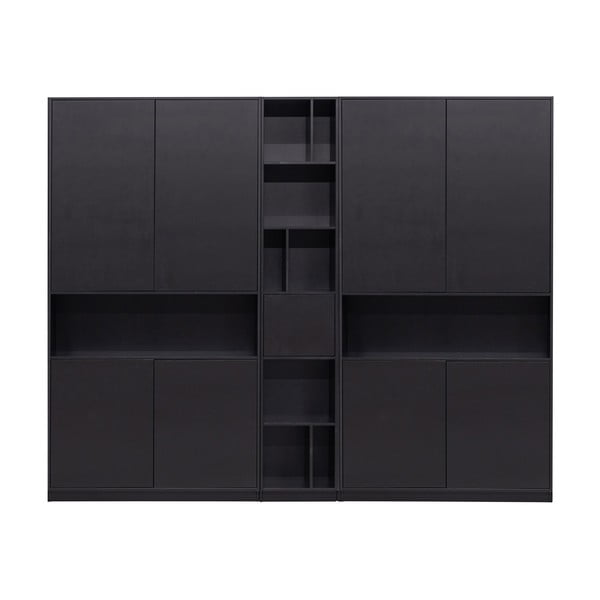 Iš pušies masyvo modulinė knygų spinta juodos spalvos 260x210 cm Finca – WOOOD